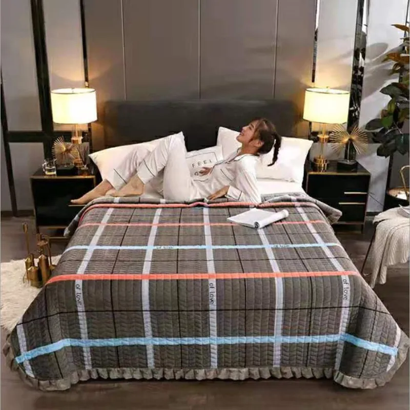 Цветное клетчатое Полосатое покрывало, супер двуспальное одеяло, покрывало на кровать в виде листа лотоса, кружевное одеяло для взрослых/детей, антистатическое серое покрывало на кровать
