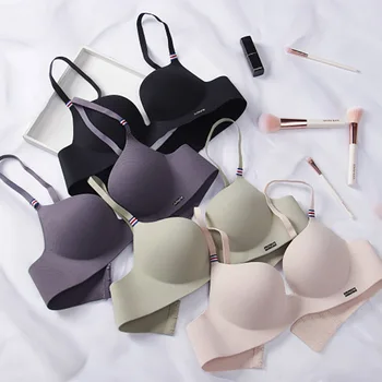 

Women Push Up Bra Sexy Deep V Neck Seamless Lingerie Gather Wireless 3/4 Cup Bralette Femme Solid Color Intimate Underwear