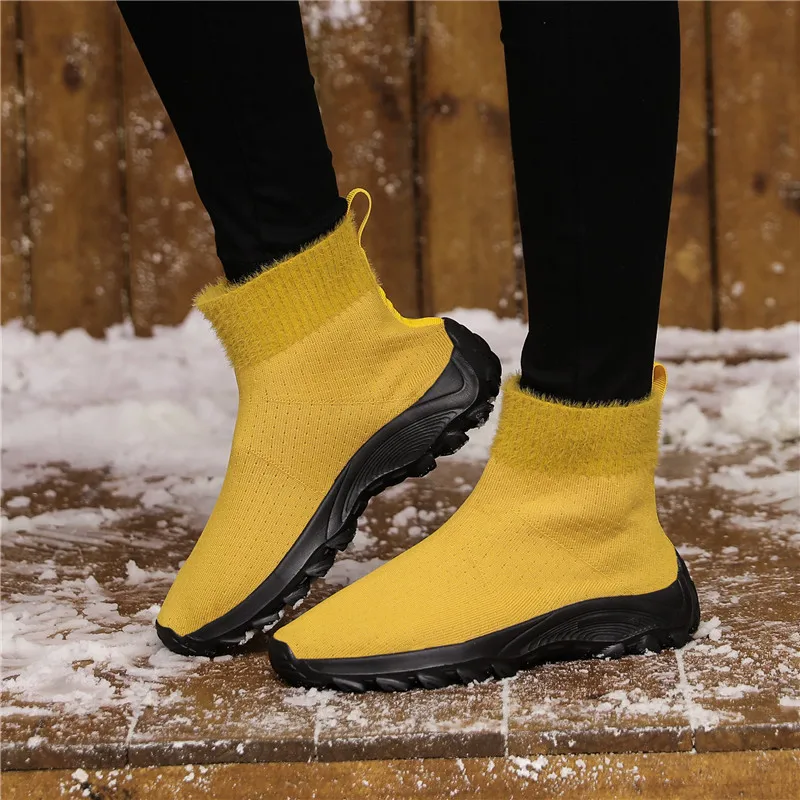 Женские кроссовки, вязаные, зима-осень, сохраняющие тепло, удобная обувь для бега, тянущиеся носки, спортивная обувь для женщин, большие размеры кроссовки женские