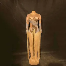 Золотой Жемчуг Кисточка Tight-High Fork Bodysuit Сценический Костюм Женский Песня Комбинезон Экипировка Певица Сексуальный Танец Командный Сценический Костюм