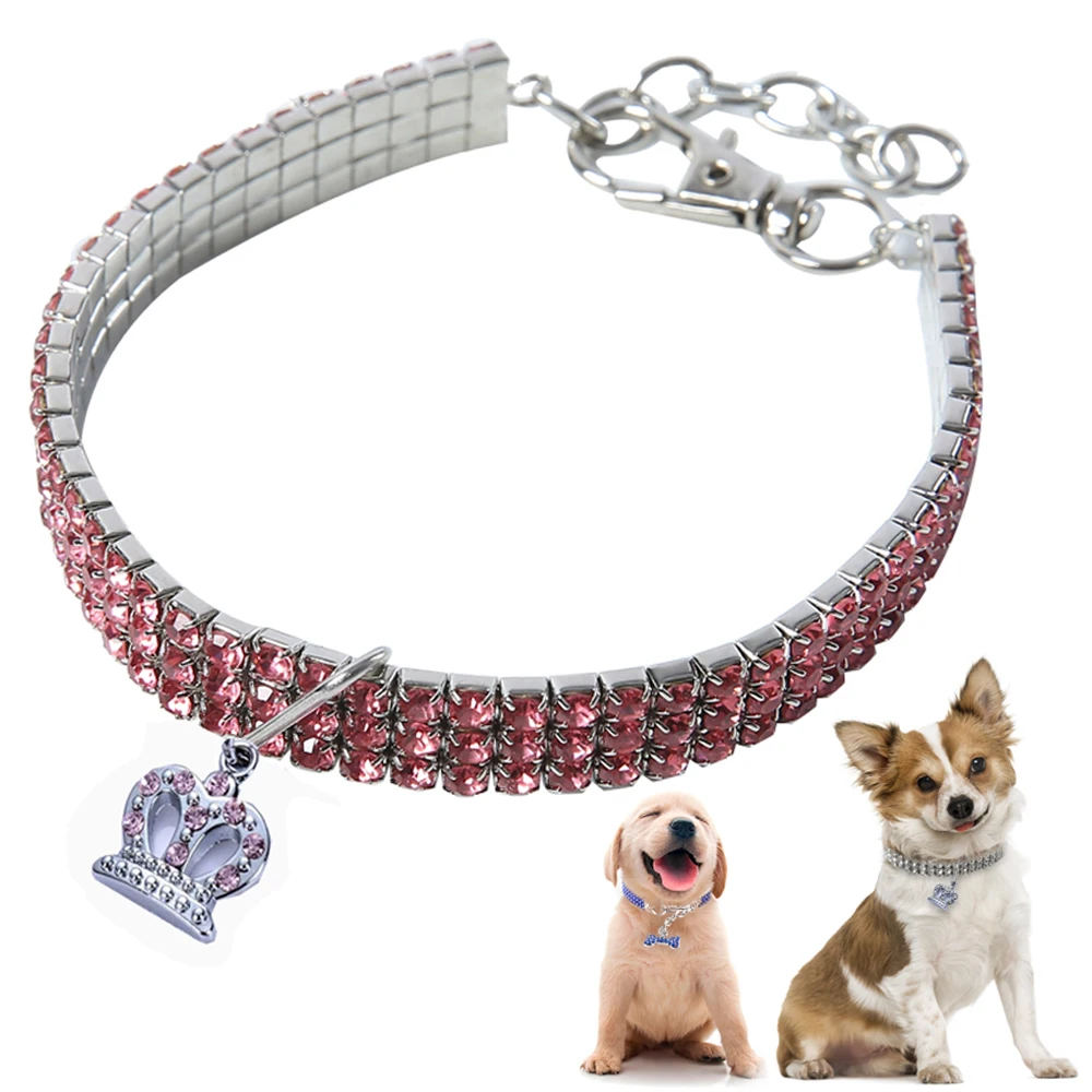 

Cute Bling Crystal Cat Necklace Collar Fancy Rhinestone Shiny Luxury Dog Collar Adjustable Pet Collar For Puppy Kitten Small Dog