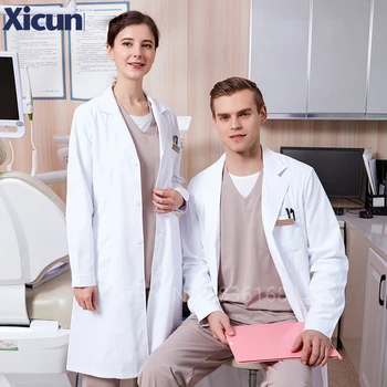 

High Quality White Medical Uniform Lab Coats Women Men Hospital Doctor's Uniform Scrubs Nurse Long Sleeve Work Wear Costume Gown