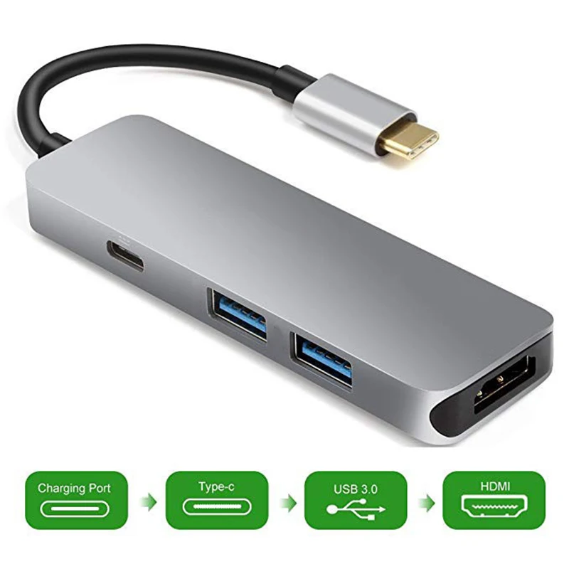 USBC к HDMI 4K 30HZ 2 USB 3,0 type C PD Быстрая зарядка Huib для Macbook Pro Thunderbolt 3 Alumunium USB-C Расширение адаптер док-станции