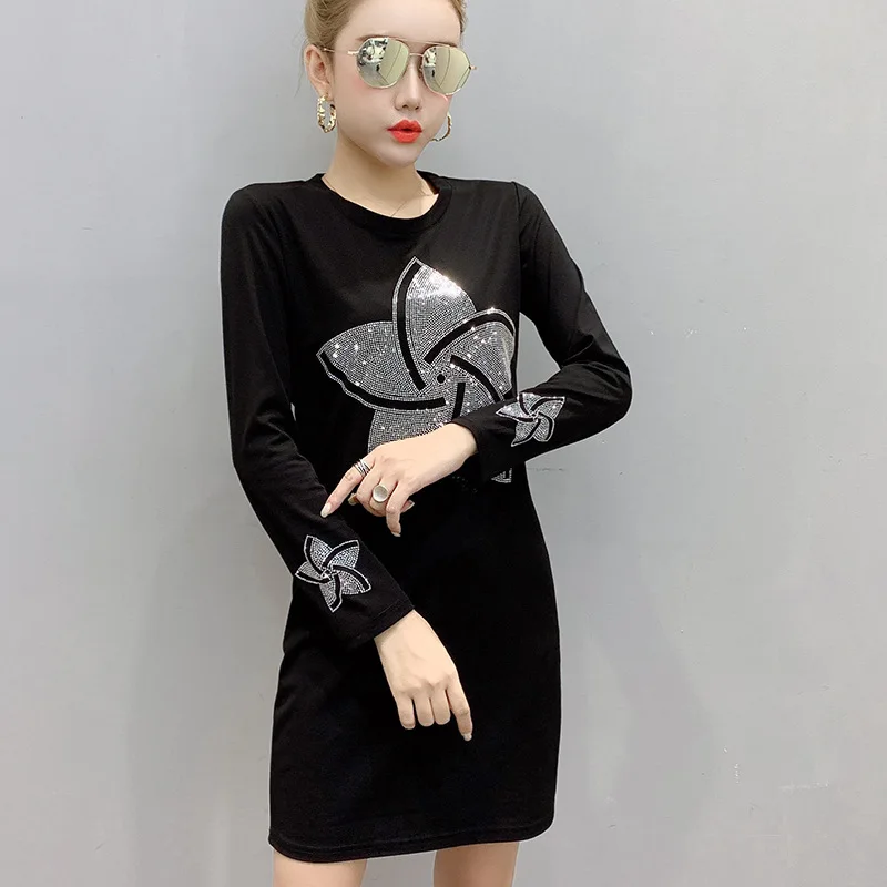 

Photo Shoot 2019 Autumn New Style Waist Hugging Slimming over-the-Knee Cool Fashion Tencel Mid-length Dress Women's Fashion