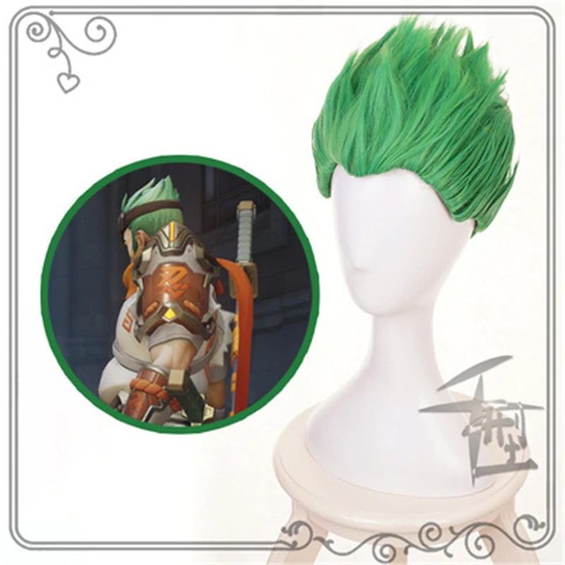 

Overwatch Young Genji OW Short Green/Black Cosplay Costume Wigs Slicked-back Heat Resistant Synthetic Hair Pelucas Anime Wig
