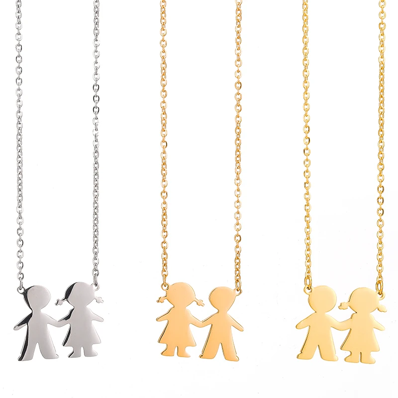 Personalized Custom Name Necklace For Women Gold Silver Color Stainless Steel Chain Couples Girl Boy Pendants Figure Necklaces