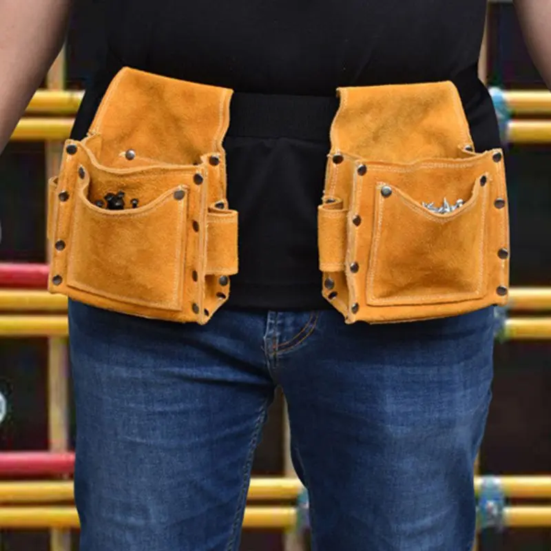 High Quality Cowhide Wearable Waist Pack Electric Waist Tool Belt Bag Screwdriver Kit Repair Tool Holder Drill Bit Tool Storage