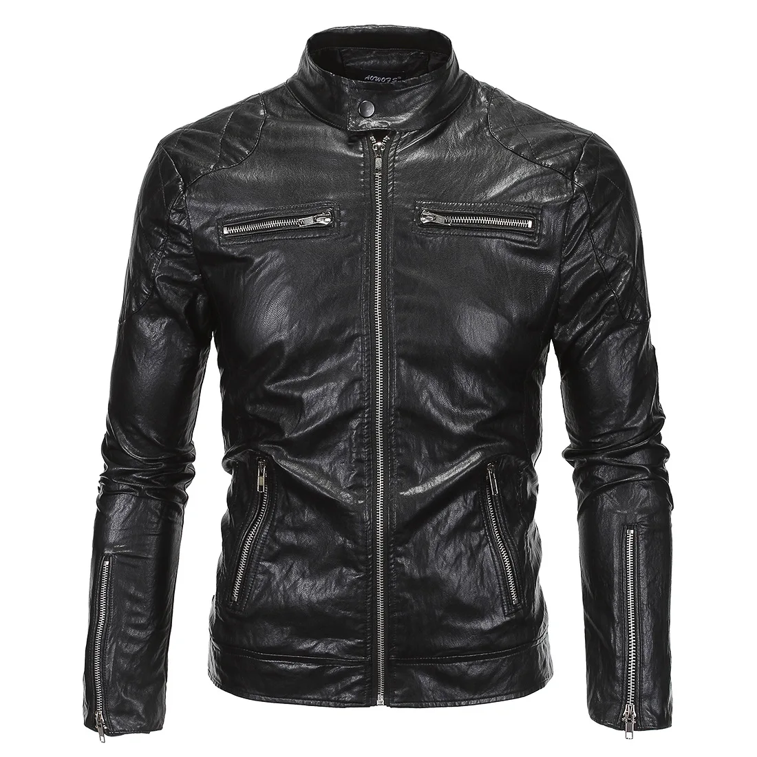 

Aowofs 2019 New Style England Leather Coat High Quality Stand Collar Locomotive Leather Coat Punk Leather Jacket Coat Y6