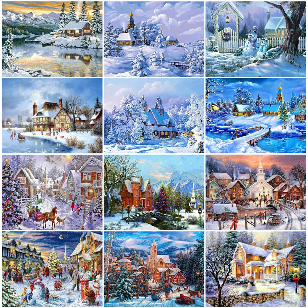 EverShine Diamond Mosaic Christmas Embroidery Full Square Winter Landscape Cross Stitch Beaded Child Gift | Дом и сад