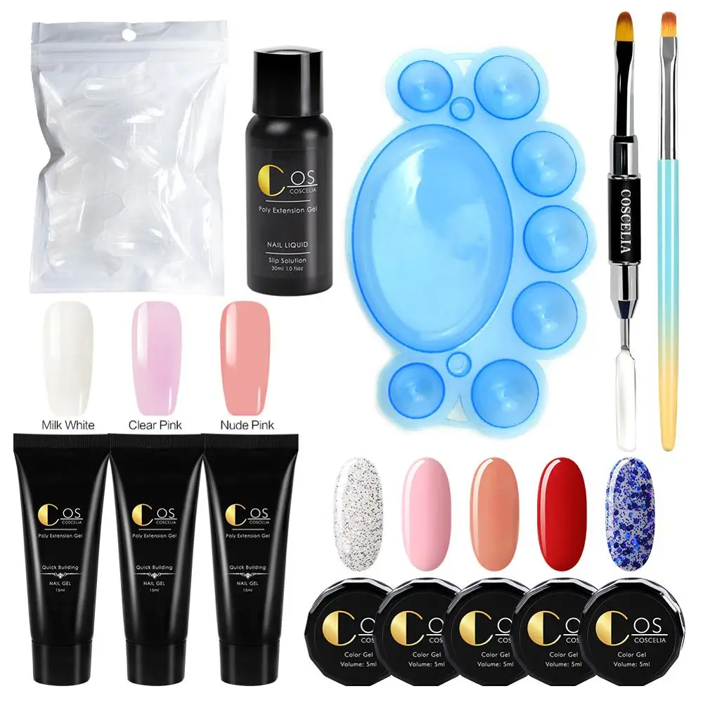 

Poly Extention Gel Kits Nail Art French Nail Clear Camouflage Color Nail Tip Crystal UV Gel Slice Brush Nail For Nails Extension