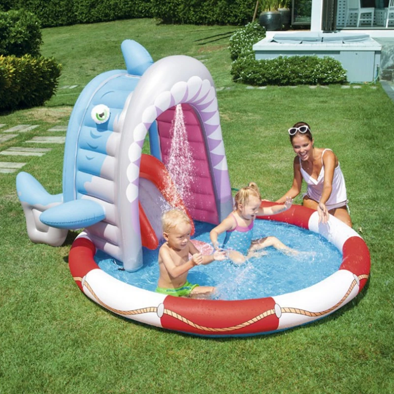 Piscina inflable con tobogán niños, piscina grande de 236x198x140CM para jardín, salpicaduras de agua, tiburón|Piscinas y accesorios| - AliExpress