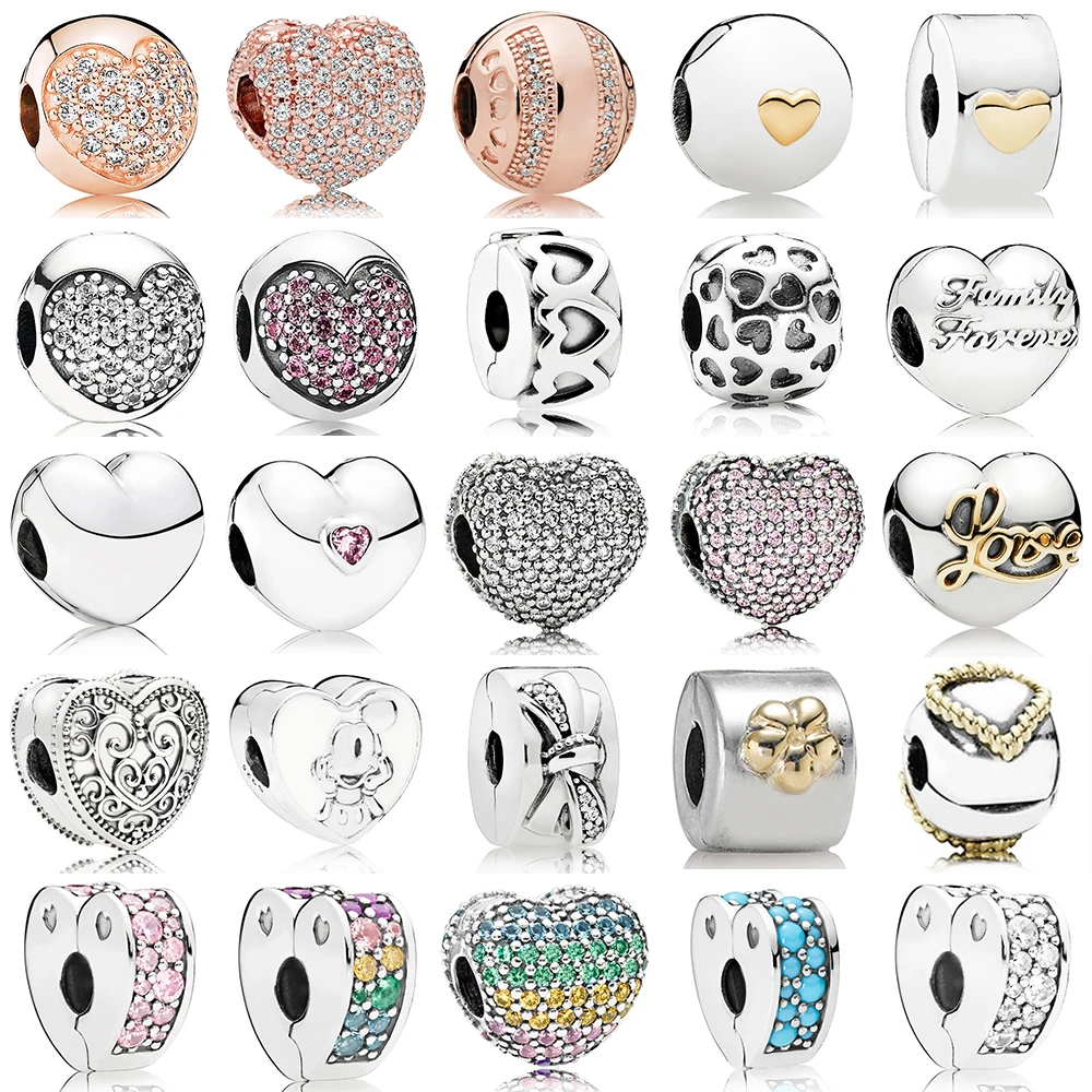 NEW 100% 925 Sterling Silver Love Type Fix Buckle Safety Clip Charm ROSE Bead Collocation Bracelet DIY Bangle Factory Wholesale | Украшения