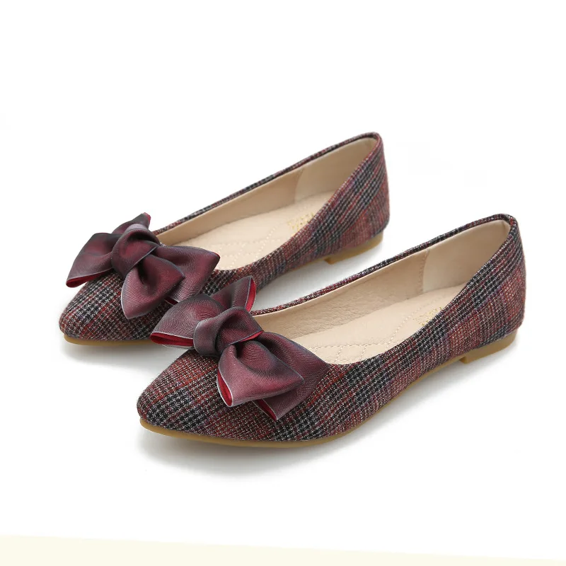 New Plus Size Women Shoes Flats Slip-on Luxury Elegant Ballet Flats Woman Pointed Toe Fashion Plaid Shoes Ladies Casual Loafers