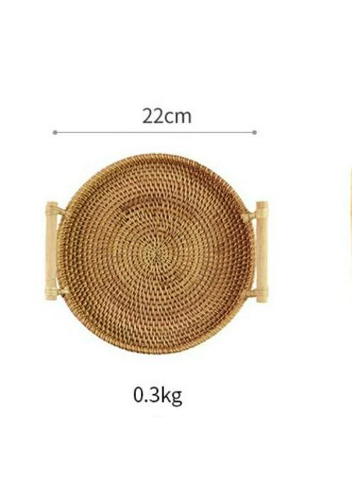 22cm Осенний ротанговый ручной работы Фруктовый Хлеб круглый поднос для снэков Органайзер столовых приборов с ручкой винтажная романтическая декоративная тарелка - Цвет: 22cm