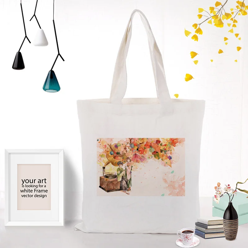 KIMONO005 Кимоно девушка шаблон холст сумка ежедневного использования сумка эко многоразовая утилизация хозяйственная сумка на заказ Печать логотипа текст DIY - Цвет: KIMONO005