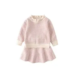 2019 детская одежда высокого качества осенний комплект для девочек, свитер с длинными рукавами с рисунком «гусиные лапки» + вязаные юбки