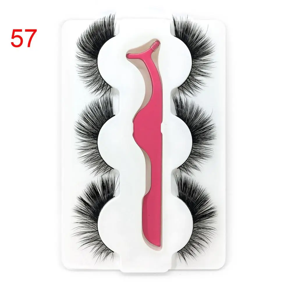 3PairsPopular Style6D100% Mink Fake Eyelashes Makeup Mink Lashes Dramatic Volume Eyelashes Extension False Eyelashes+Tweezers - Цвет: 4