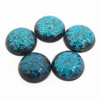 

New Fashion 5pcs 25mm Natural Dried Flowers Flat Back Resin Cabochons Cameo-G3-02