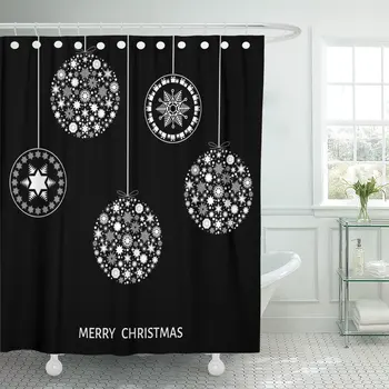 

Shower Curtain Christmas White Tree on Happy New Year Xmas Ball Waterproof Polyester Fabric 60 x 72 inches Set with Hooks