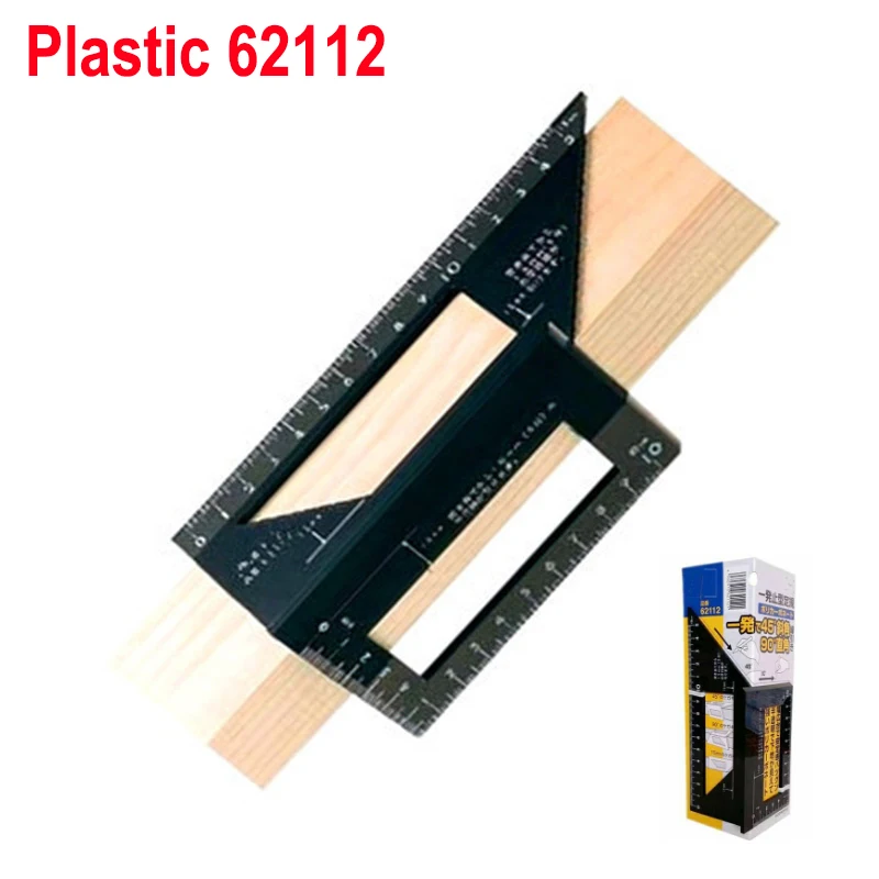 plastic 62112 Японский алюминиевый сплав квадратный угол линейки 45 градусов 90 градусов измеритель угломер для многофункционального столярного деревообрабатывающего инструмента - Цвет: plastic 62112