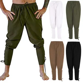 

Men Calves Bandage Solid Color Long Trousers Waist Drawstring Loose Harem Pants