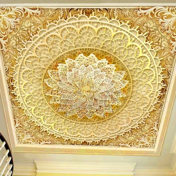

Custom Ceiling Mural Wallpaper 3D Stereo Golden Diamond Flower Zenith Fresco Living Room Hotel Dining Room 3D Luxury Wall Papers
