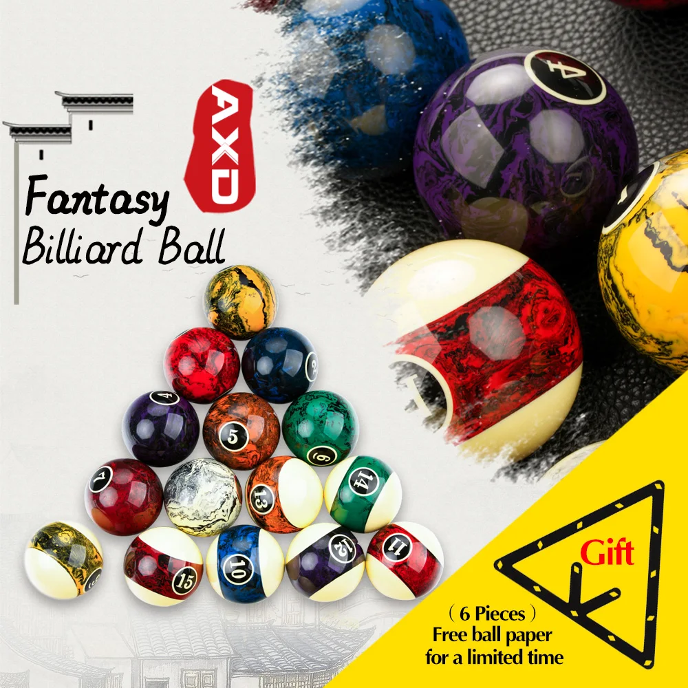 AXD Design-Pool Ball Set with Gifts, Resin Balls, Professional Nine Ball, Marble Pattern, 57.2mm, 16Pcs