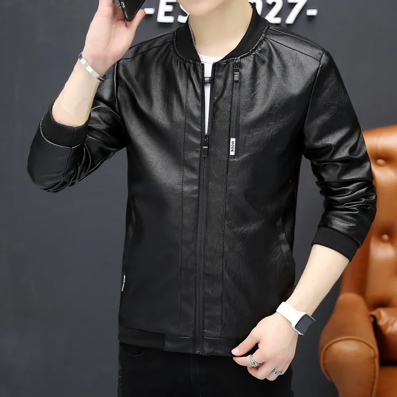 Spring And Autumn New Style MEN'S Leather Coat Jacket Textured Soft Street Trend of Fashion MEN'S Leather Coat