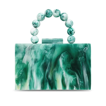 

2020 Women Jade green Acrylic Handbags Beading Chain Messenger Flap Lady Female Evening Box Clutches Purse Wallet