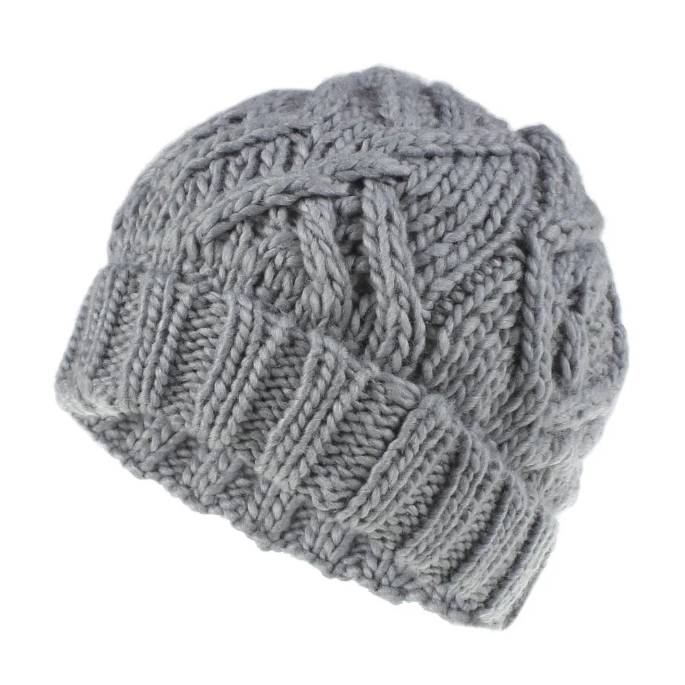 Женская шерстяная шапка новая ромбовидная квадратная Мягкая шерстяная вязаная шапка модная осенняя и зимняя теплая шапка - Цвет: gray