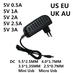 Convertidor de corriente de 5 V, adaptador de 5 V, 0,5a, 1A, 2A, 2,5a, 3A, CA 100-240V, interruptor de fuente de alimentación de 1000MA, cargador Mini Micro Usb