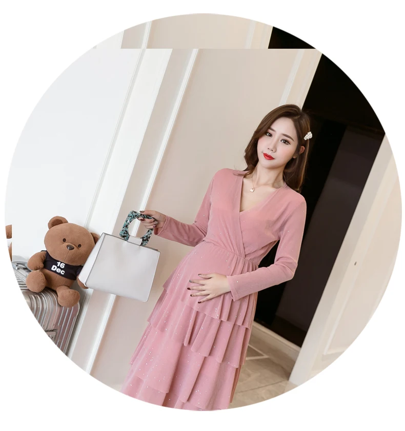 Envsoll/осеннее элегантное платье для беременных с v-образным вырезом и длинным рукавом; сетчатая Одежда для кормящих женщин; платье для беременных и грудного вскармливания