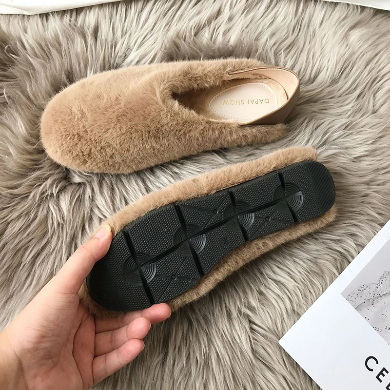 Winter Fluffy Women Slippers Fur Slippers Shoes Women Fox Fur Flip Flop Flat Furry Fur Slides Outdoor Sandals Woman