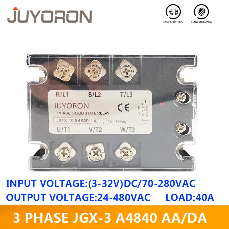 JUYORON Three Phase JGX-3 4840AA/DA Solid State Relay SSR with for 3phase Heat Sink 40A input 3-32VDC 90-280VAC 24-480A AC | Обустройство