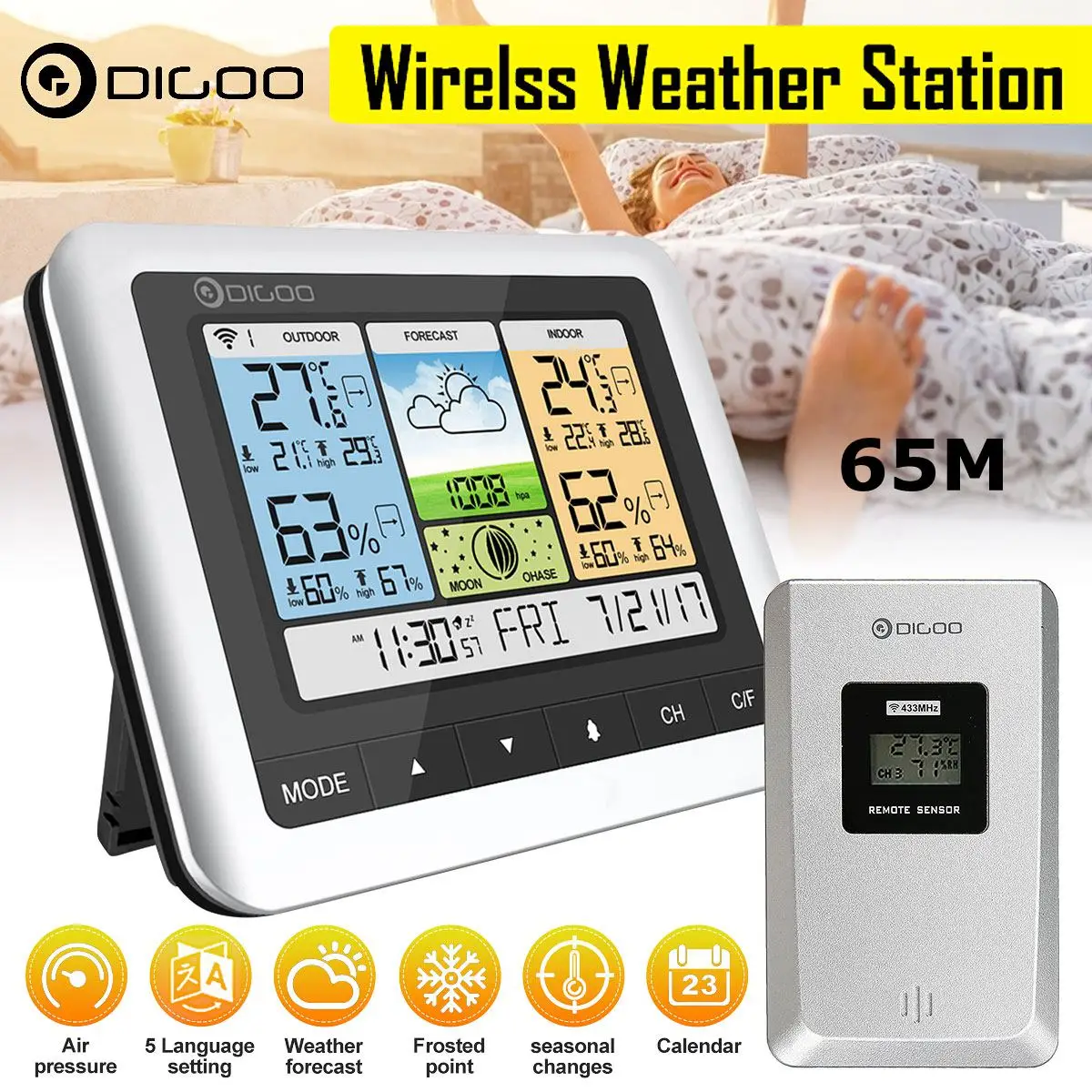 Беспроводная метеостанция Digoo DG-TH8888 комнатный термометр датчик влажности