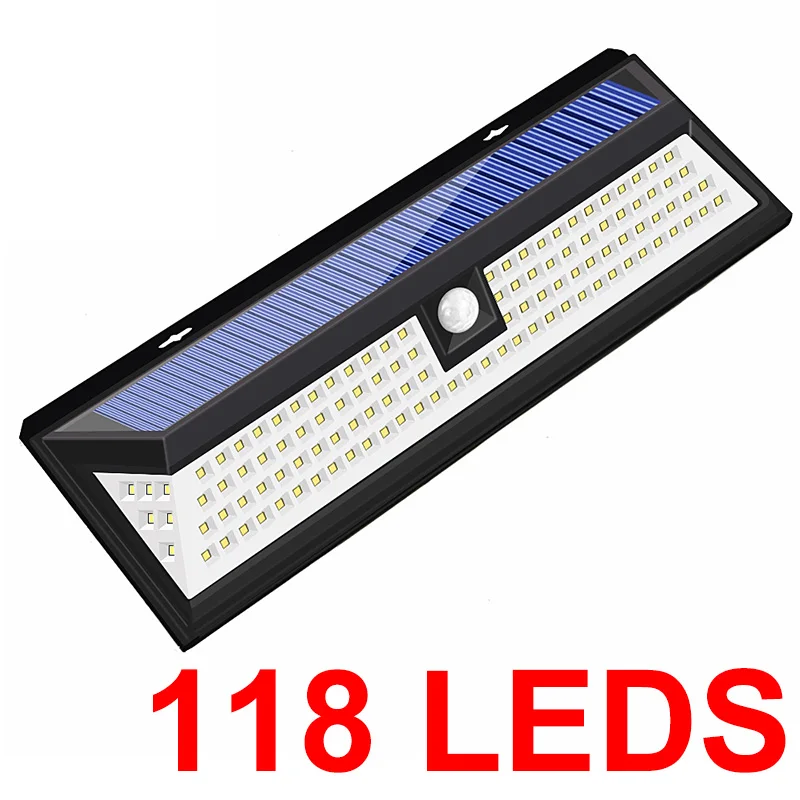 118 LEDs Солнечный светильник s светодиодный датчик движения солнечные лампы для сада Водонепроницаемый Открытый светильник ing белый аварийный Уличный настенный светильник - Испускаемый цвет: 118 LEDs