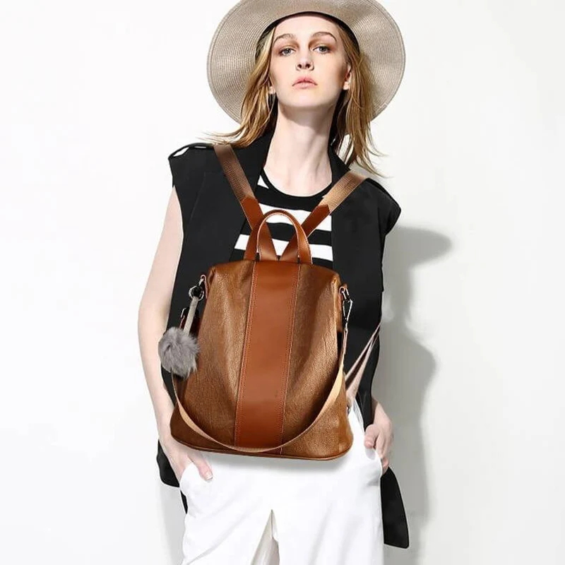 

Backpack Women Fashion Soft Leather Ladies Travel Bag Larger Capacity Mini Teenage School Bags Multifunction PU Student Bagpack