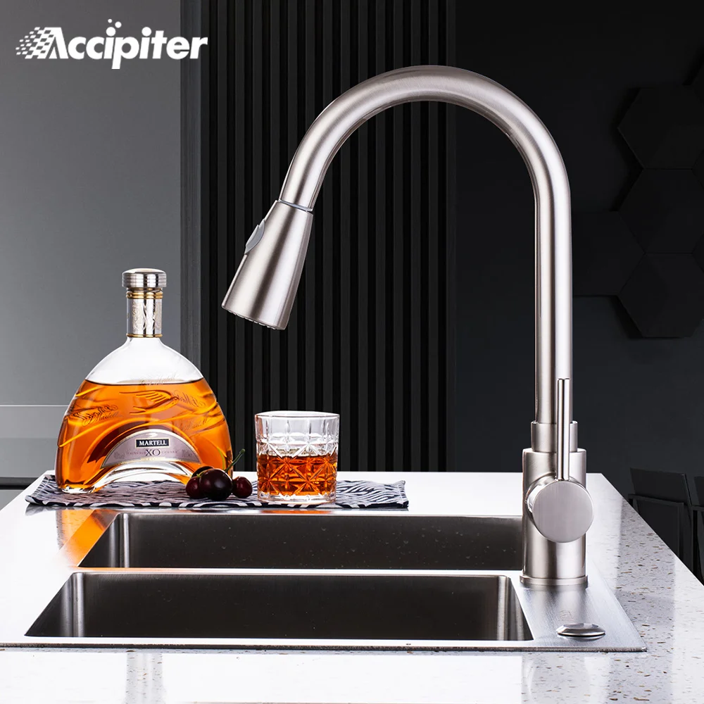 

Accipiter Pull Out Kitchen Faucet Mixer Tap One Handle Chrome Sink 360 Degree Swivel Kitchen Sprayer Tap