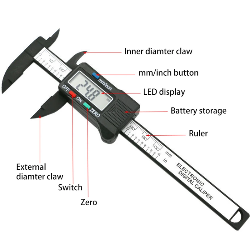 150 мм 6 дюймов ЖК цифровой Электронный штангенциркуль из углеродного волокна Калибр микрометр измерительный инструмент DT6