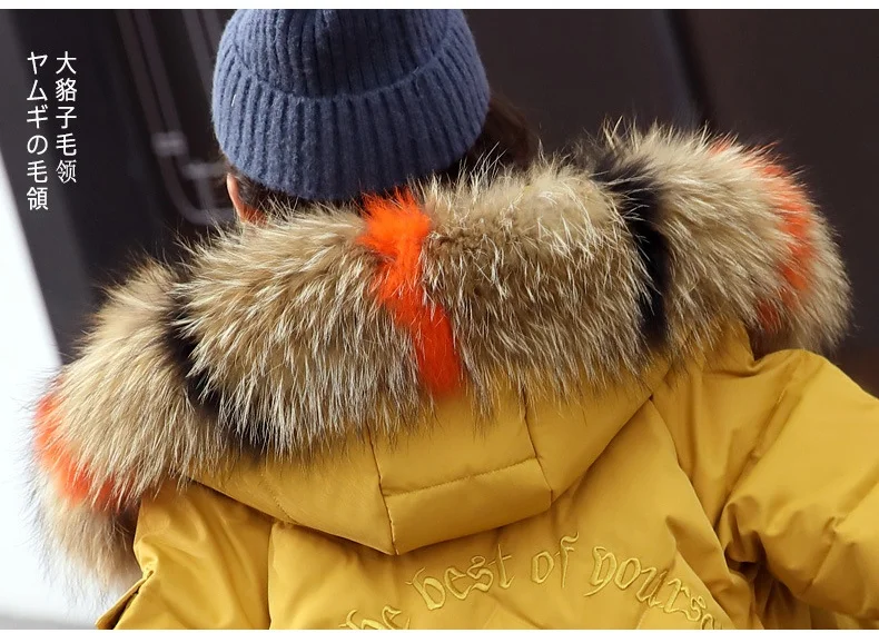 Коллекция года, одежда для девочек зимние теплые пуховики детская утепленная длинная парка верхняя одежда с капюшоном из натурального меха, пальто детская одежда