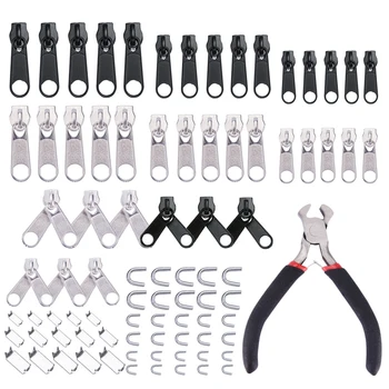 

85Pcs Zipper Repair Kit Zip Slider Rescue Universal Zippers Replacement Jacket Clothes Bag Tent Fix Plier Sewing Needlework Tool