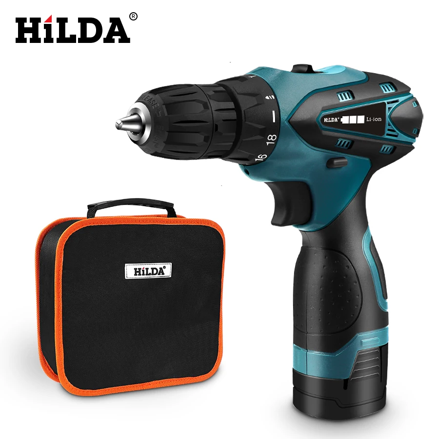 HILDA Electric Drill Cordless Screwdriver Lithium Battery Mini Drill Cordless Screwdriver Power Tools Cordless Drill