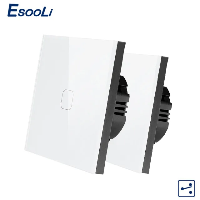 1 Gang 2 Way White Esooli ЕС стандарт 1/2 банды 2 способ управления настенный выключатель света, кристалл стеклянная панель, крест/через переключатели, 2 шт./упак - Цвет: 1 Gang 2 Way White