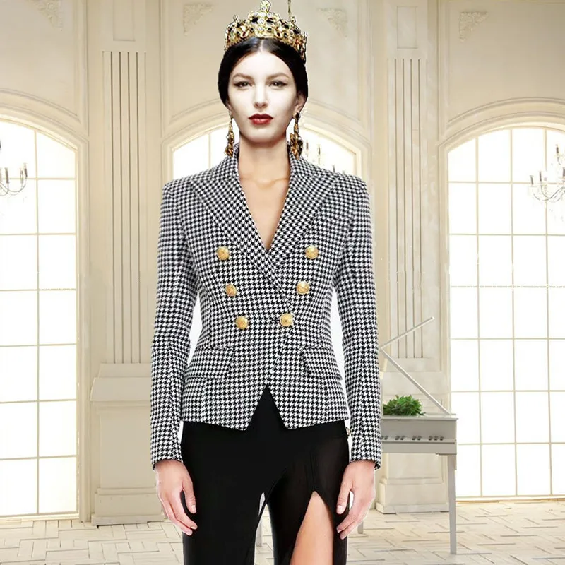 

2019 Lady Quality Both Buckle Grid Small Suit Loose Coat Woman