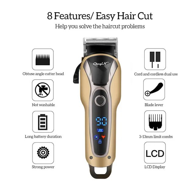 Professional Barber Hair Clipper Rechargeable Electric T-Outliner Finish Cutting Machine Beard Trimmer Shaver Cordless Corded 3