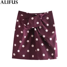 Модная женская юбка Za, винтажные Мини юбки в горошек, повседневные Элегантные прямые юбки на молнии с высокой талией для женщин