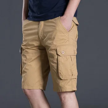 

CYSINCOS New Summer Brand Mens Casual Solid Color Loose Shorts Male Slim Fit Large Size Multi-pocket Short Pants Overalls