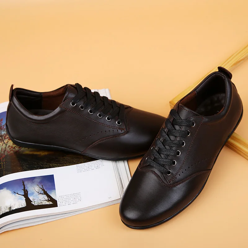 Spring Autumn New Hot Fashion Men Lace-up Leather Casual Shoes Trend Shoes Cool Loafers Flats Size37-47 Black Leather Flats %