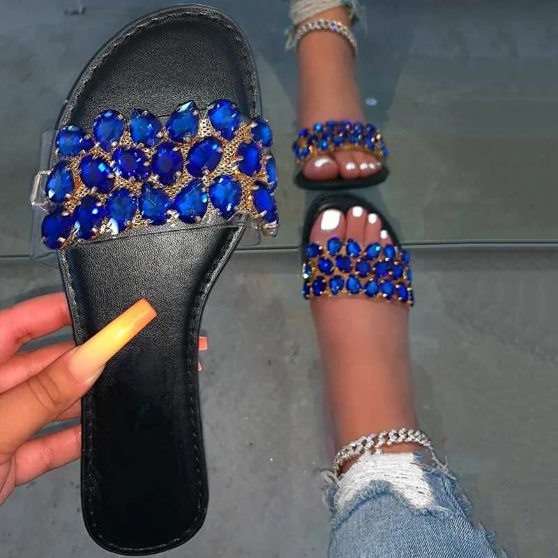 para mujer planas antideslizantes con piedras preciosas colores, calzado de playa duradero, para verano|Zapatillas| - AliExpress