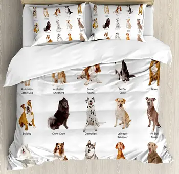

Dog Duvet Cover Set A Group of Different Puppy Breeds Family Type Species Dalmatian Husky Bulldog Image Print Bedding Set Multi